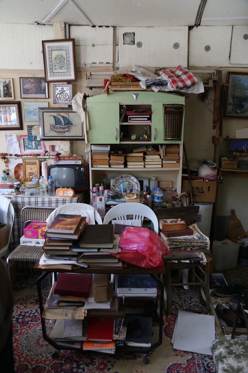 A cozy living room with hidden clutter