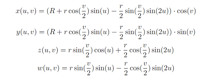 Mathematical representation of the Klein Bottle