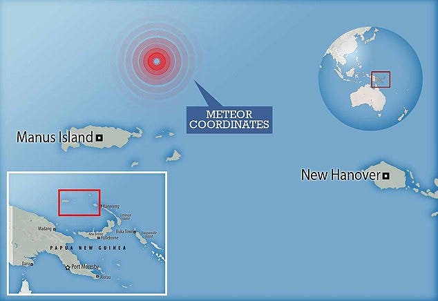 A map showing the location of the meteor's remnants