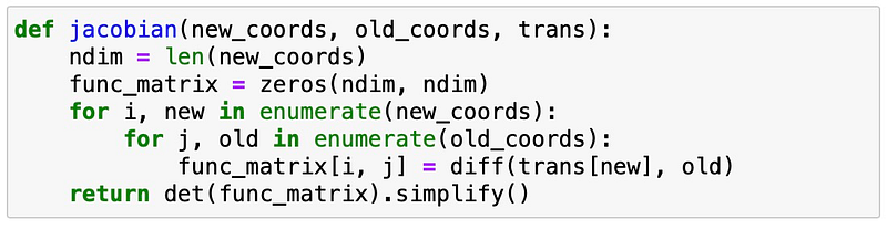 Jacobian calculation function