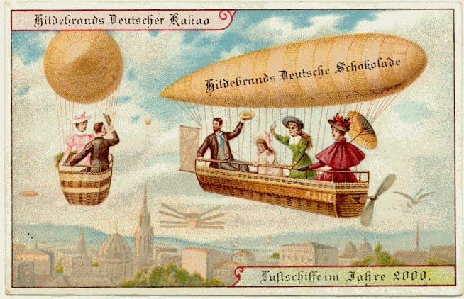 Vintage postcard depicting balloons and blimps