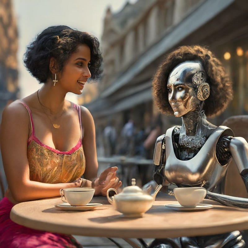 Android and a native enjoying tea in Paris