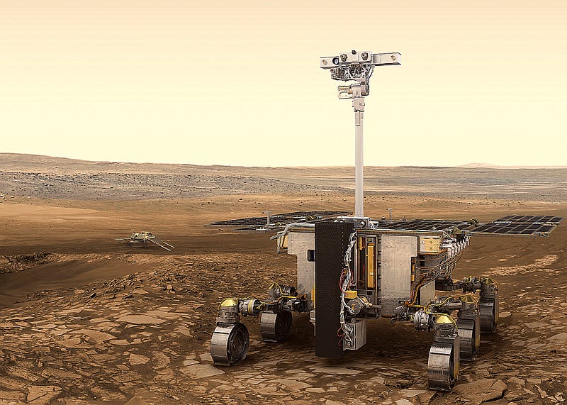 Rosalind Franklin rover examining Martian surface