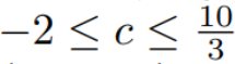 Range of values for 'c'.