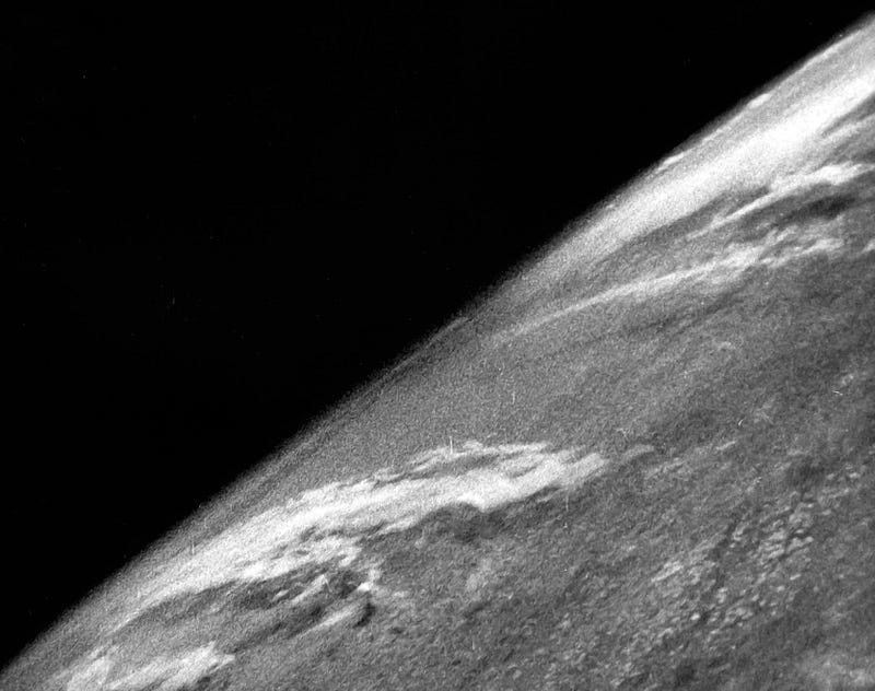 A historic image of Earth captured by a V-2 rocket