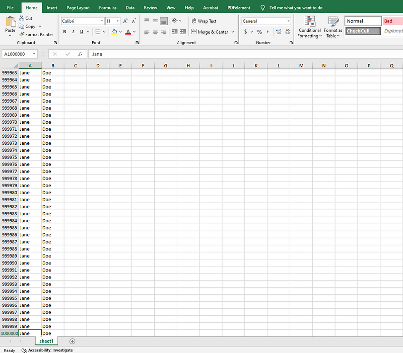 Displaying data in an Excel file