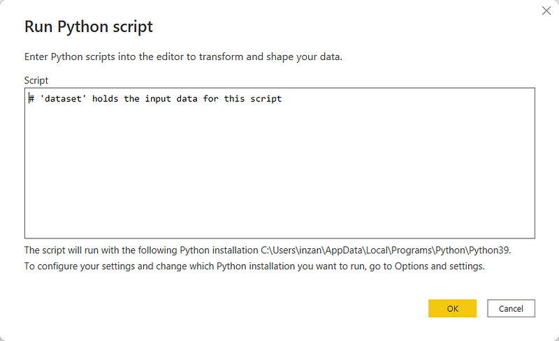 Running Python script for data transformation