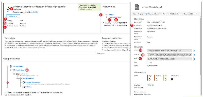 User interface of Microsoft Defender ATP