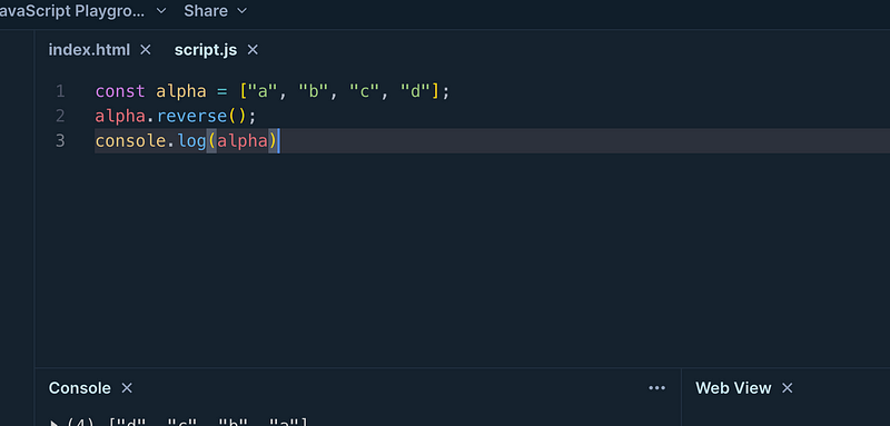 Example of string reversal using reverse method