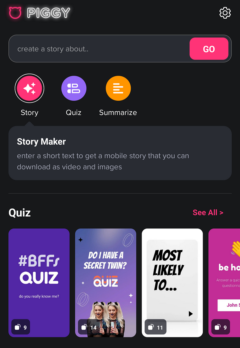 Screenshot of Piggy Magic Content Creator App