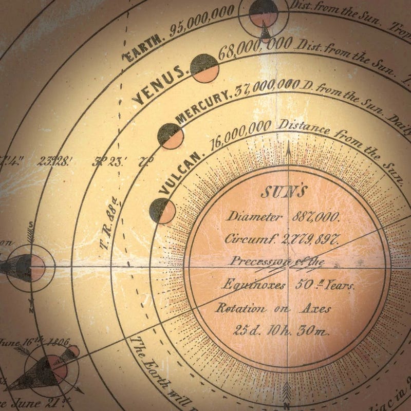 Hypothetical depiction of planet Vulcan within Mercury's orbit