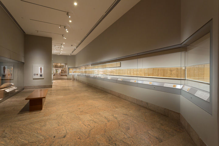 Display of a Book of the Dead scroll at a museum