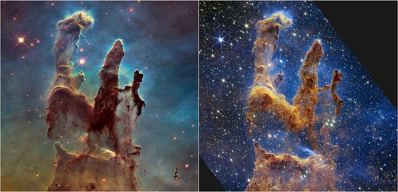 The Pillars of Creation as seen by JWST