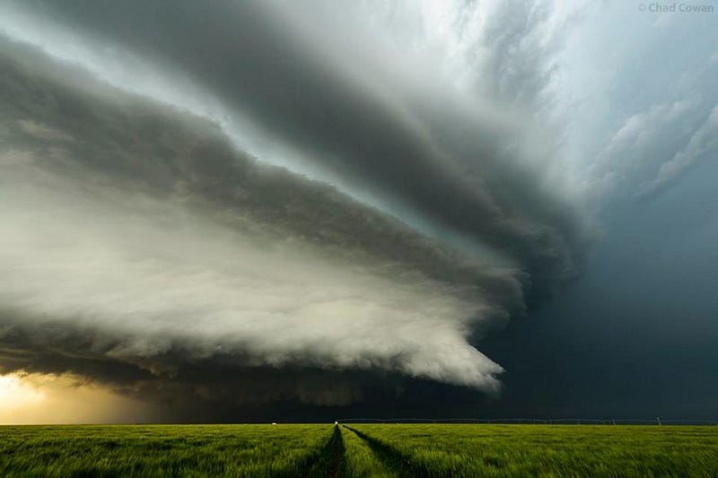 A supercell looming over a field