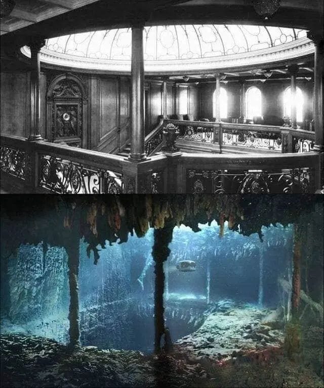 Titanic Grand Staircase before and after sinking