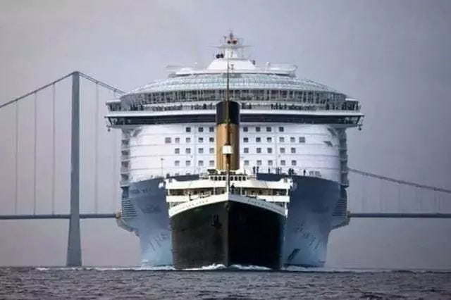 Titanic size comparison with modern ships