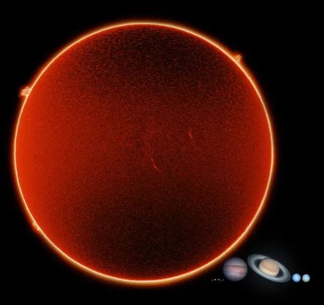 Size comparison of the sun and planets