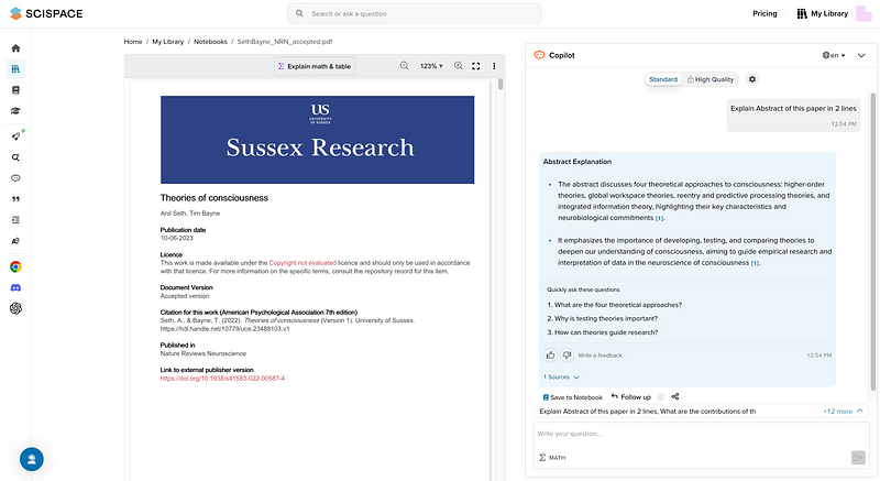 Suggested questions in SciSpace